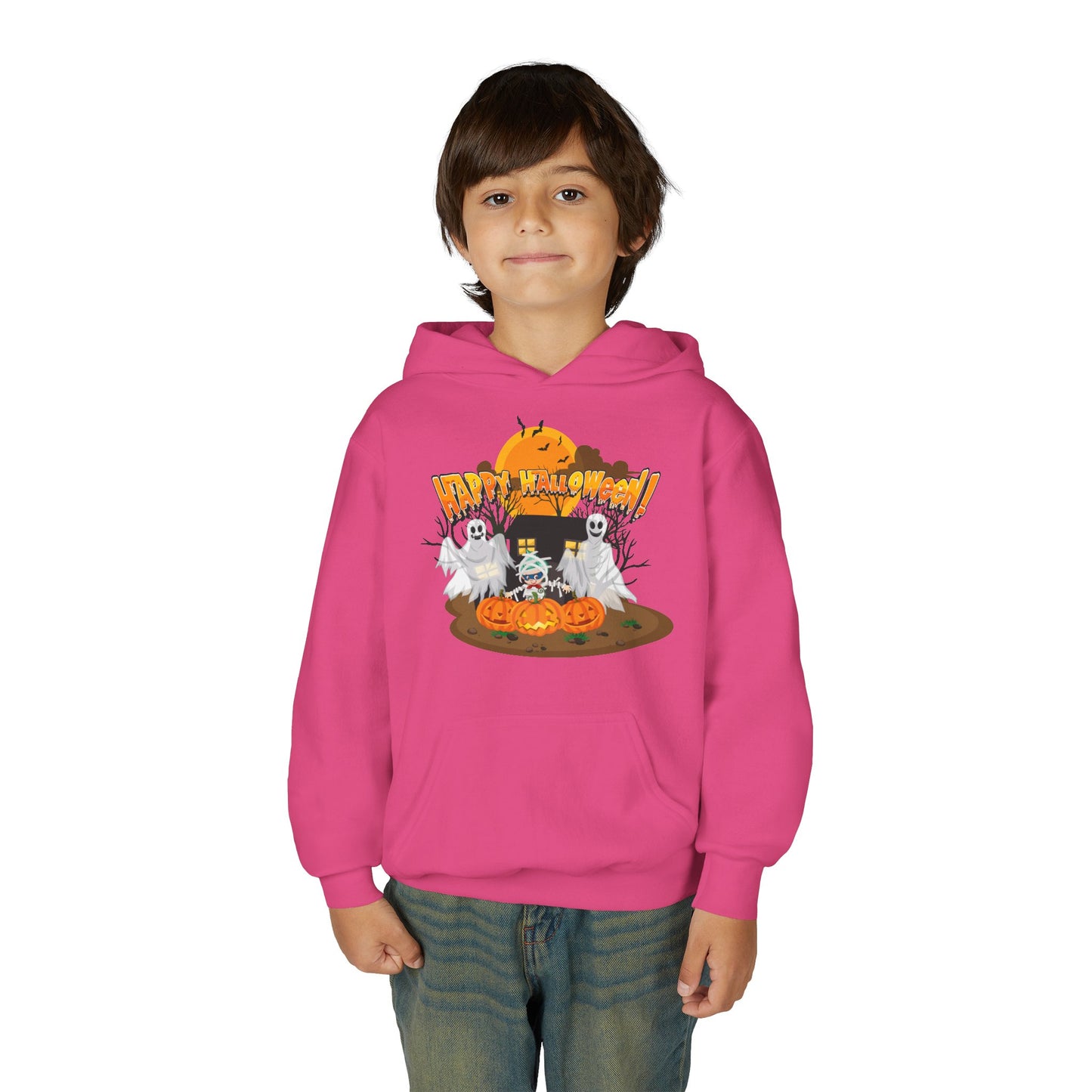 Youth Heavy Blend Hooded Sweatshirt - Super kiddo with ghost