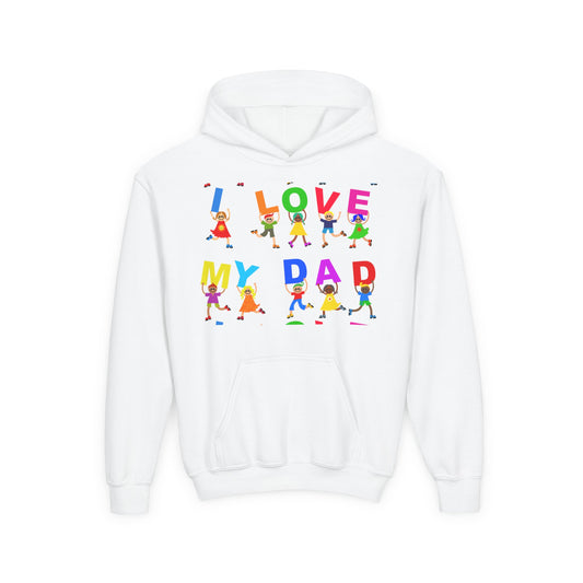 Youth Heavy Blend Hooded Sweatshirt - Kids showing i love my Dad