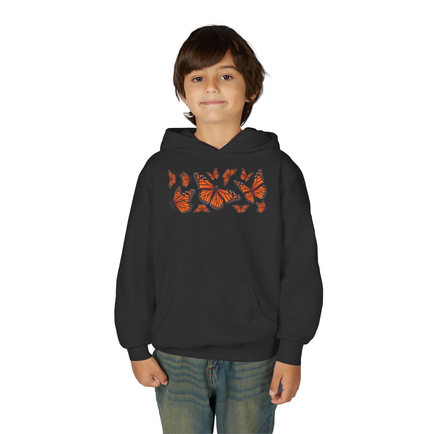 Youth Heavy Blend Hooded Sweatshirt -  Set of orange monarch butterfly