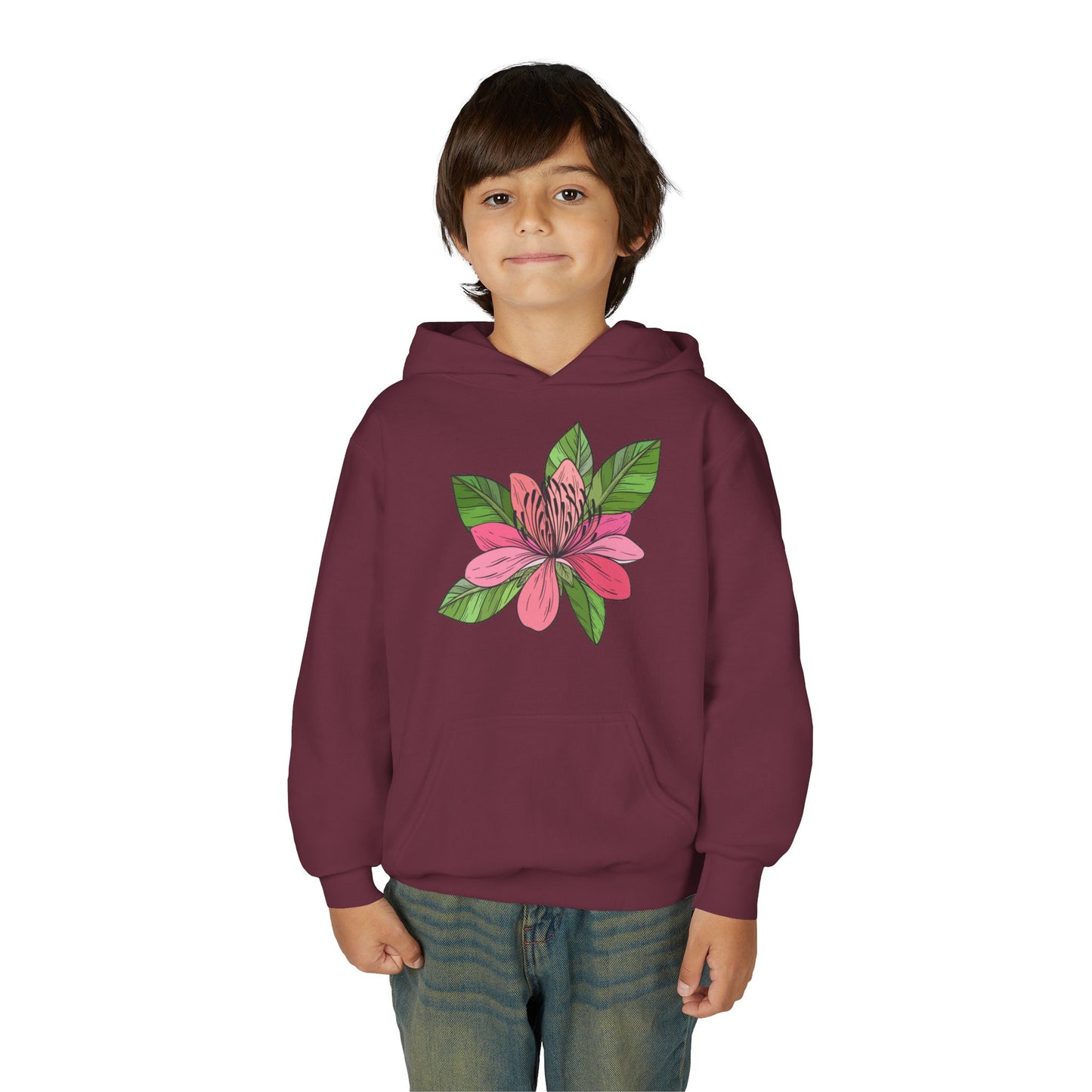 Youth Heavy Blend Hooded Sweatshirt -  Pink flower