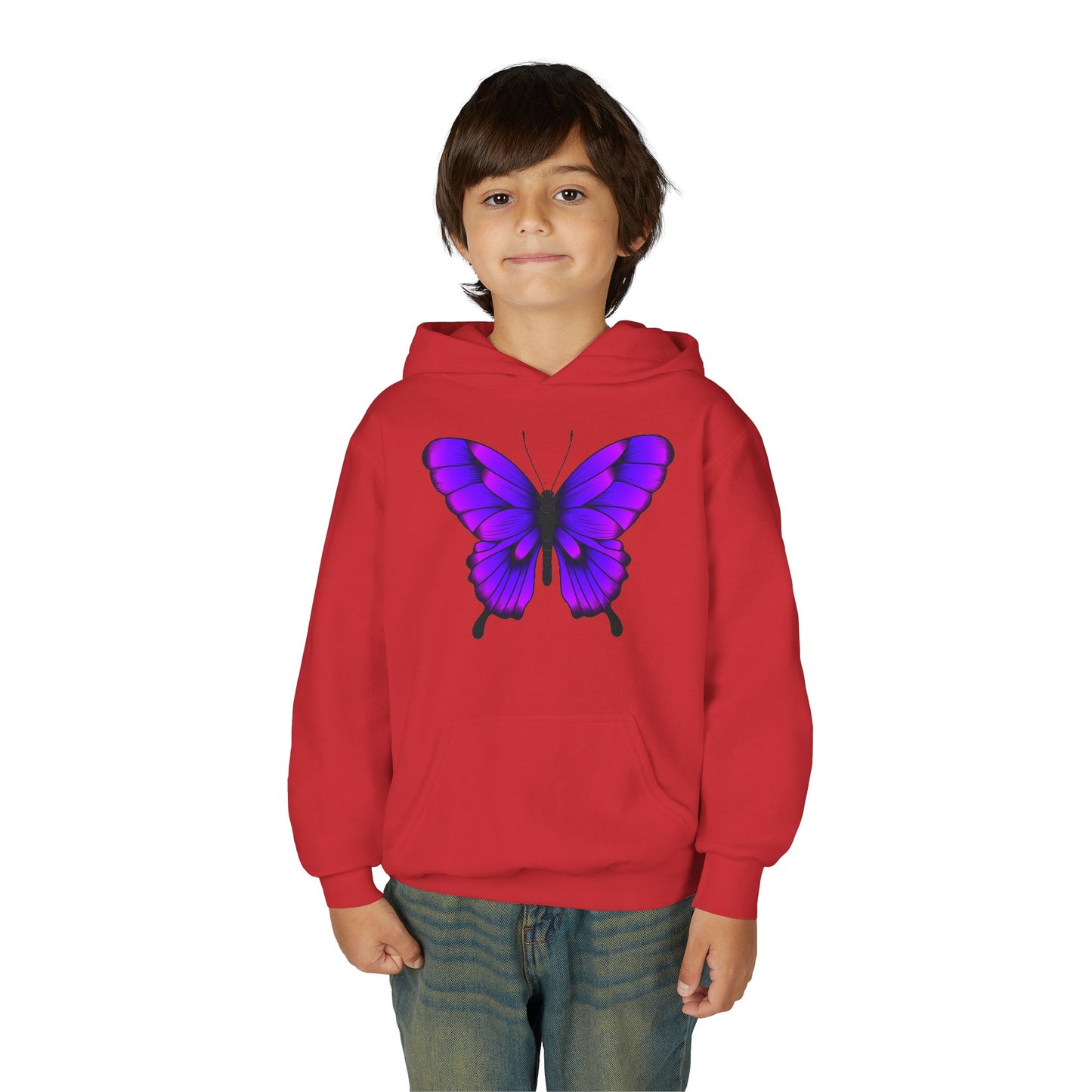Youth Heavy Blend Hooded Sweatshirt - Tropical purple butterfly