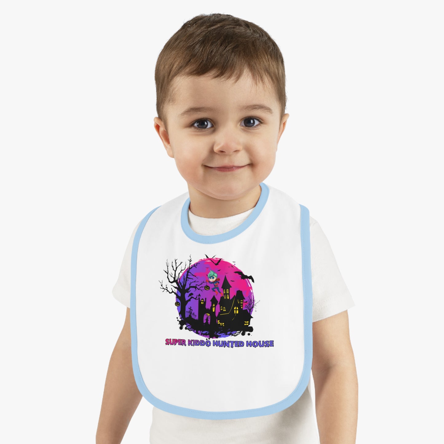 Baby Bib - Super kiddo flying on hunted house