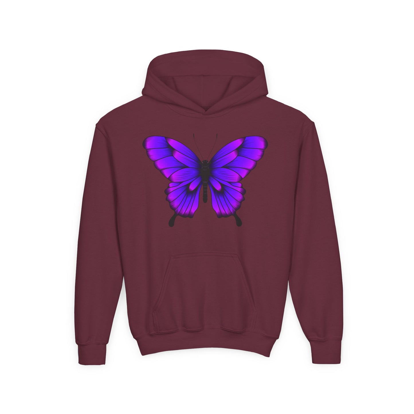 Youth Heavy Blend Hooded Sweatshirt - Tropical purple butterfly