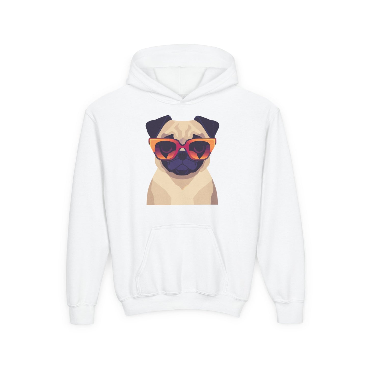 Youth Heavy Blend Hooded Sweatshirt - Cool Pug with Sunglasses