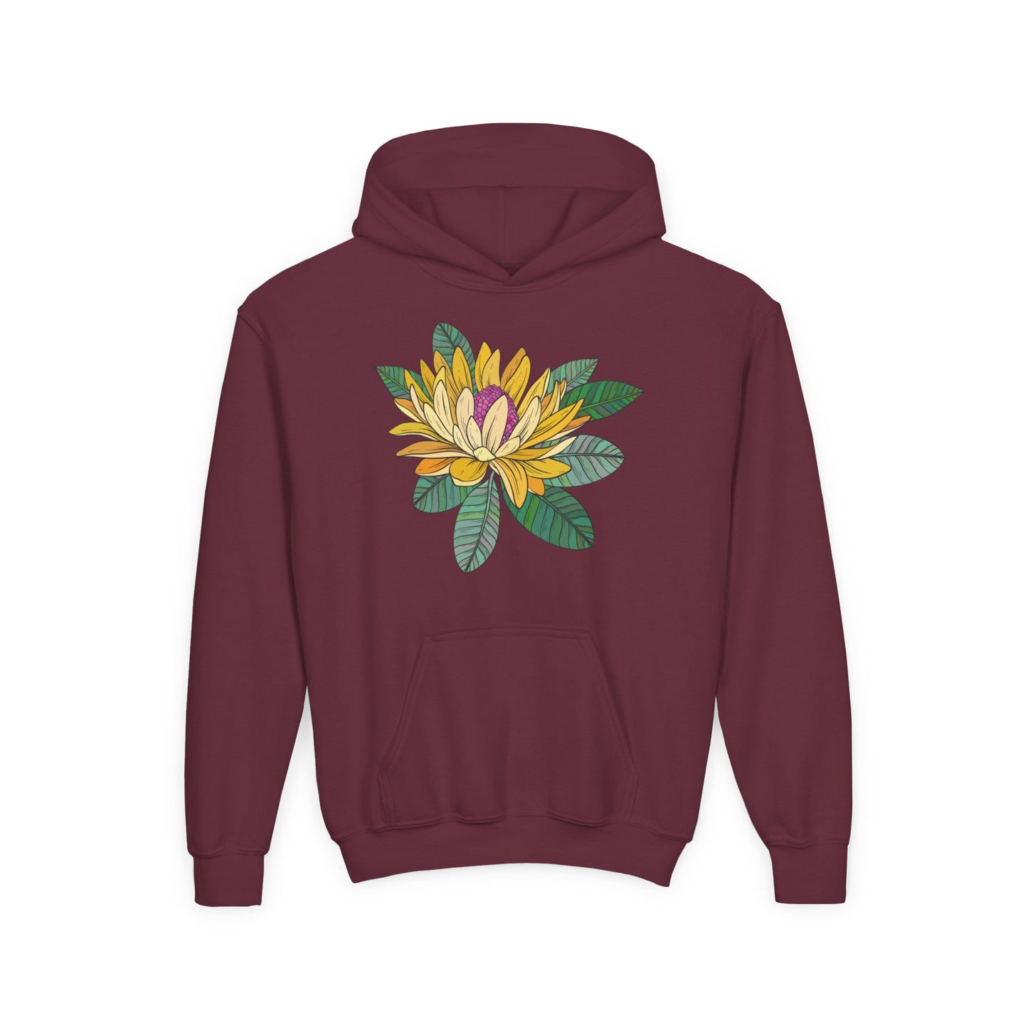 Youth Heavy Blend Hooded Sweatshirt -  Yellow flower