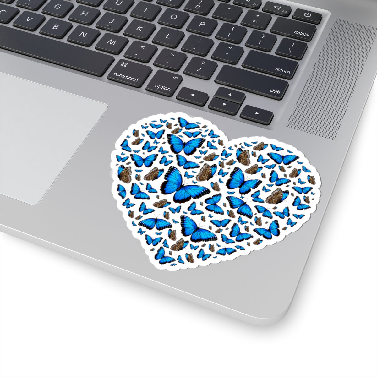 Kiss-Cut Vinyl Decals - Heart shape blue morpho butterfly