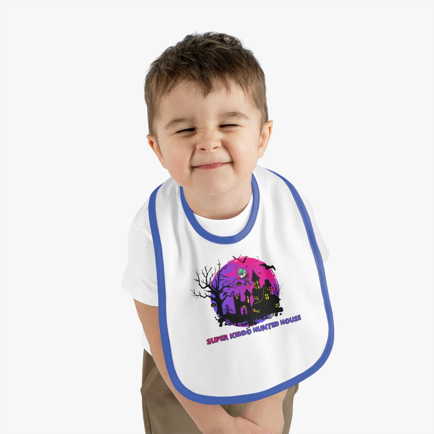 Baby Bib - Super kiddo flying on hunted house