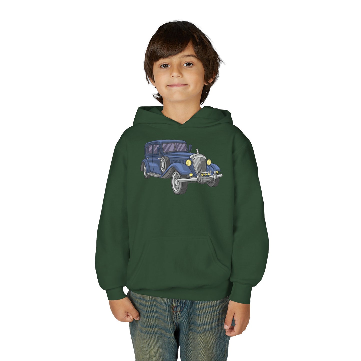 Youth Heavy Blend Hooded Sweatshirt -  vintage retro car