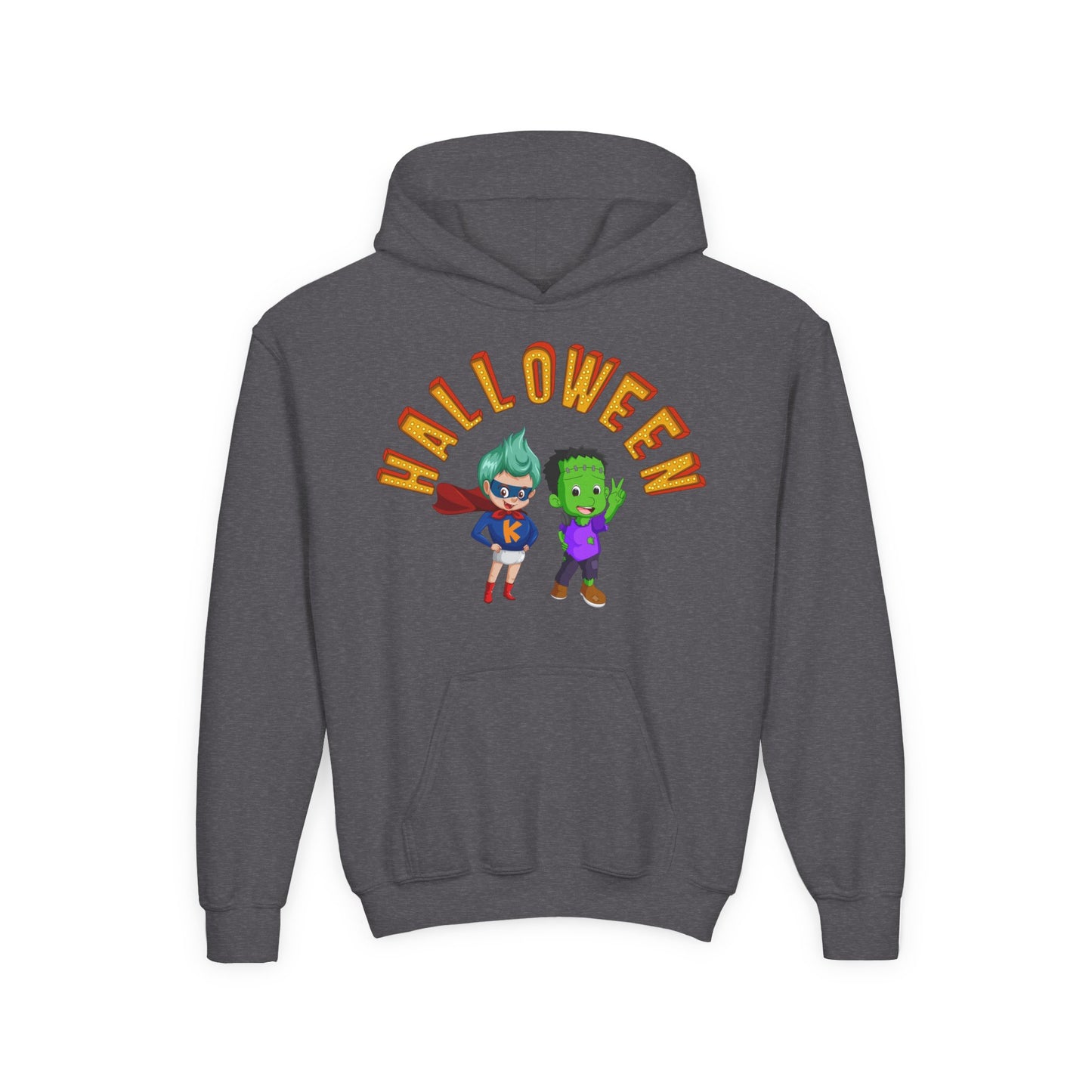 Youth Heavy Blend Hooded Sweatshirt - Holloween with super kiddo