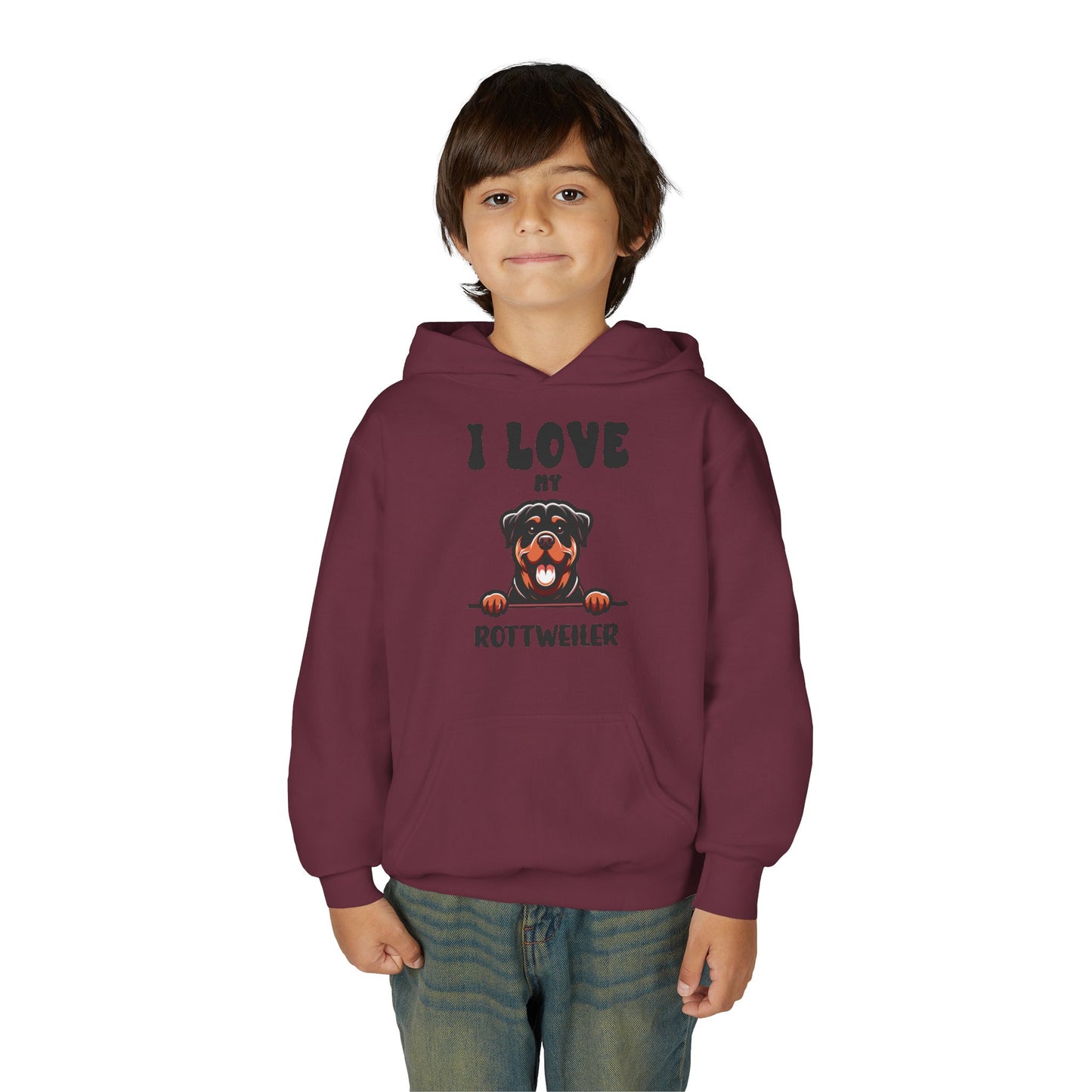 Youth Heavy Blend Hooded Sweatshirt - I love my Rottweiler