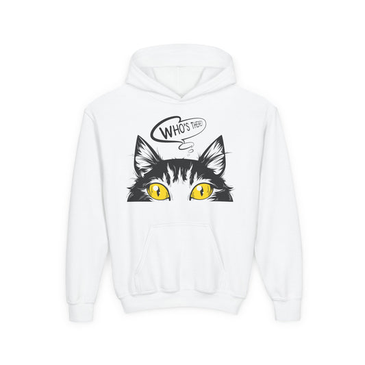 Youth Heavy Blend Hooded Sweatshirt -  Whos there cat