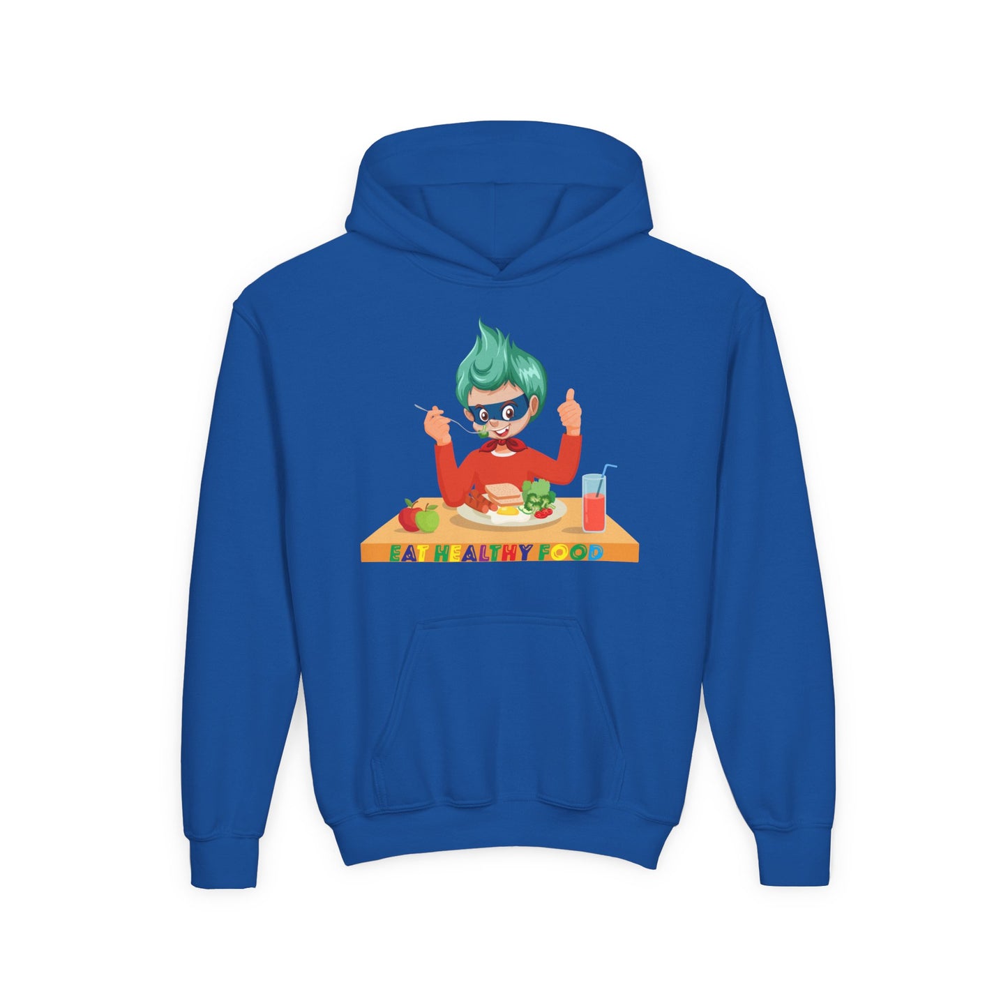 Youth Heavy Blend Hooded Sweatshirt - Super kiddo eating healthy breafast