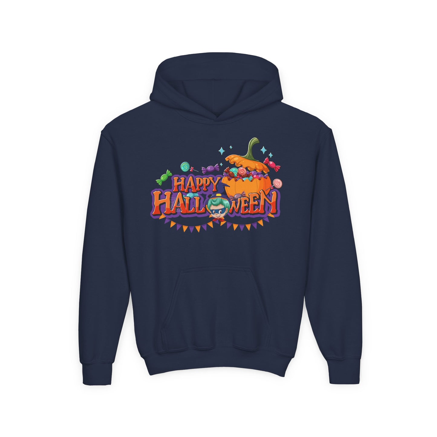 Youth Heavy Blend Hooded Sweatshirt - Happy halloween banner