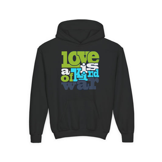 Youth Heavy Blend Hooded Sweatshirt - Love is Kind of War Printify