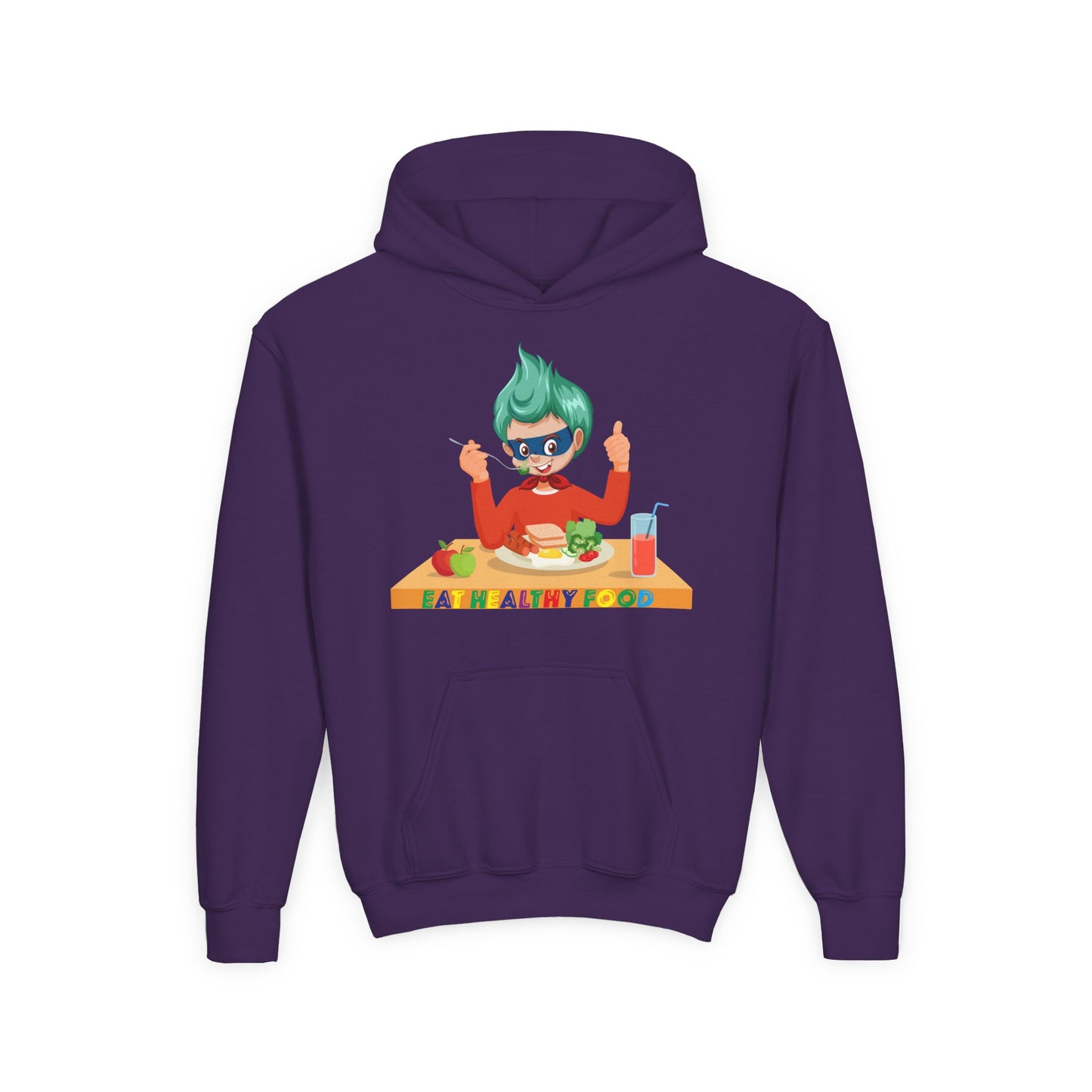 Youth Heavy Blend Hooded Sweatshirt - Super kiddo eating healthy breafast
