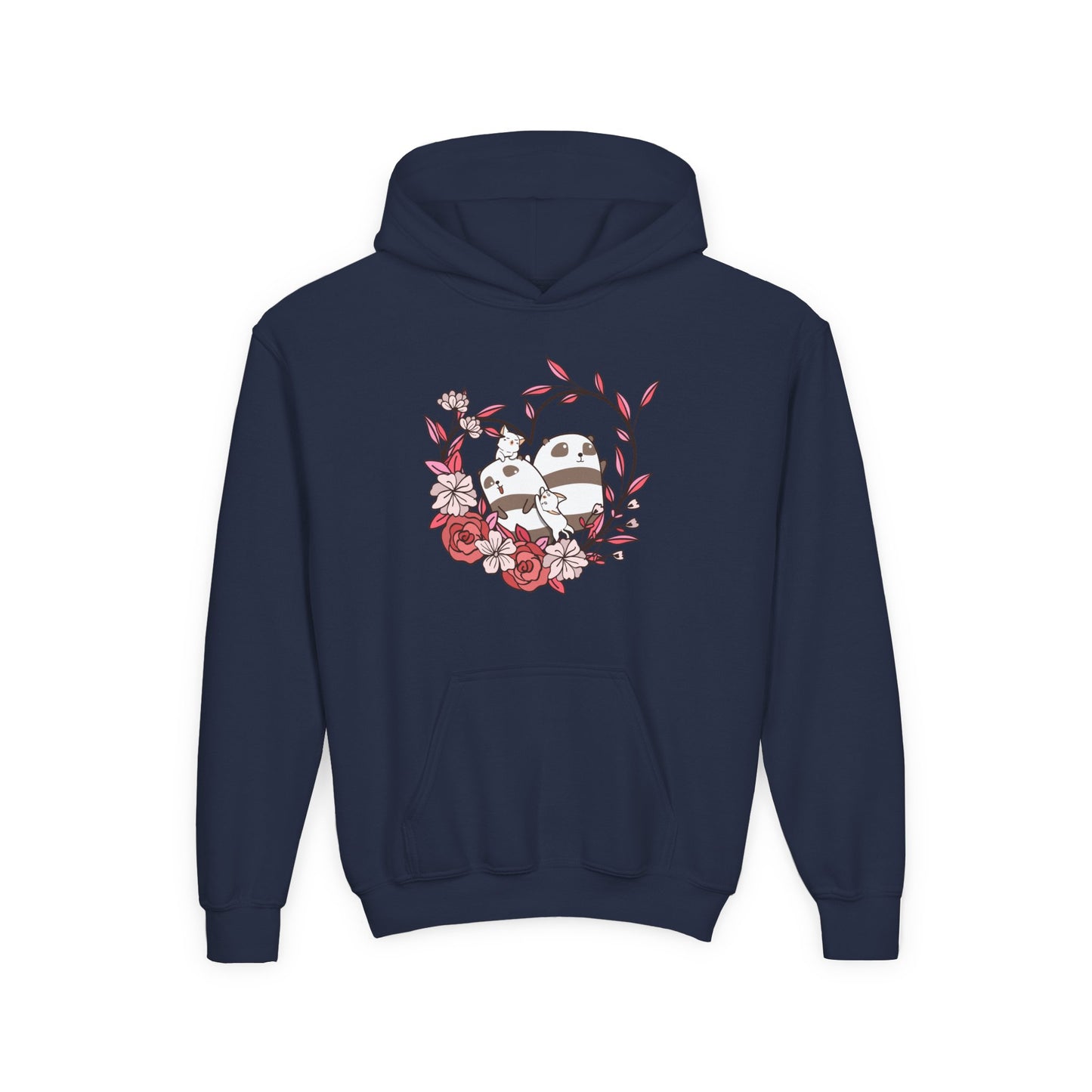 Youth Heavy Blend Hooded Sweatshirt - Panda and cat love