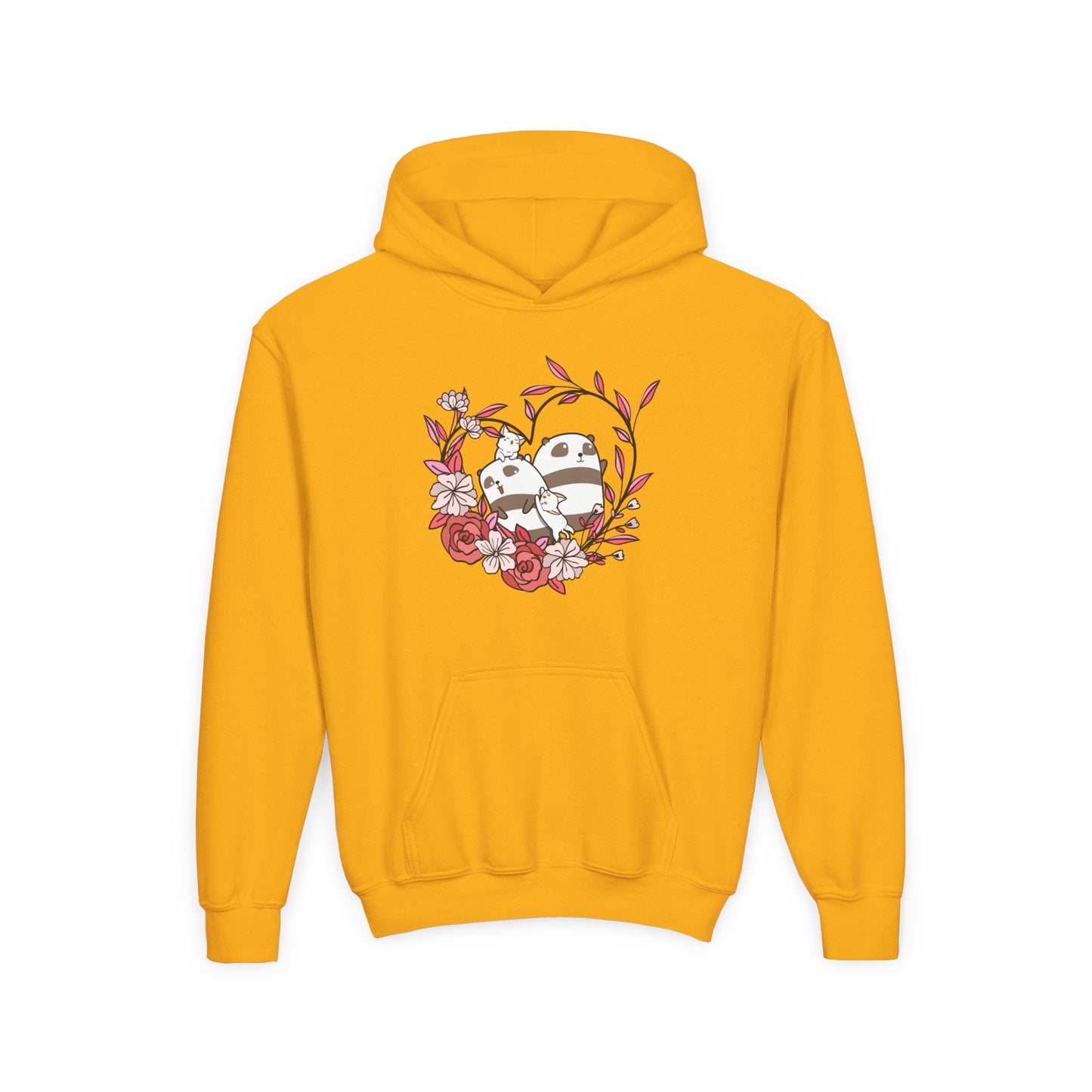 Youth Heavy Blend Hooded Sweatshirt - Panda and cat love