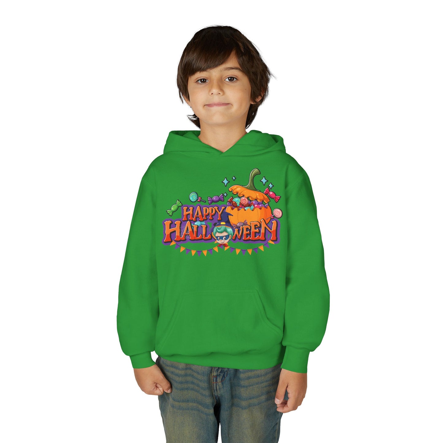 Youth Heavy Blend Hooded Sweatshirt - Happy halloween banner
