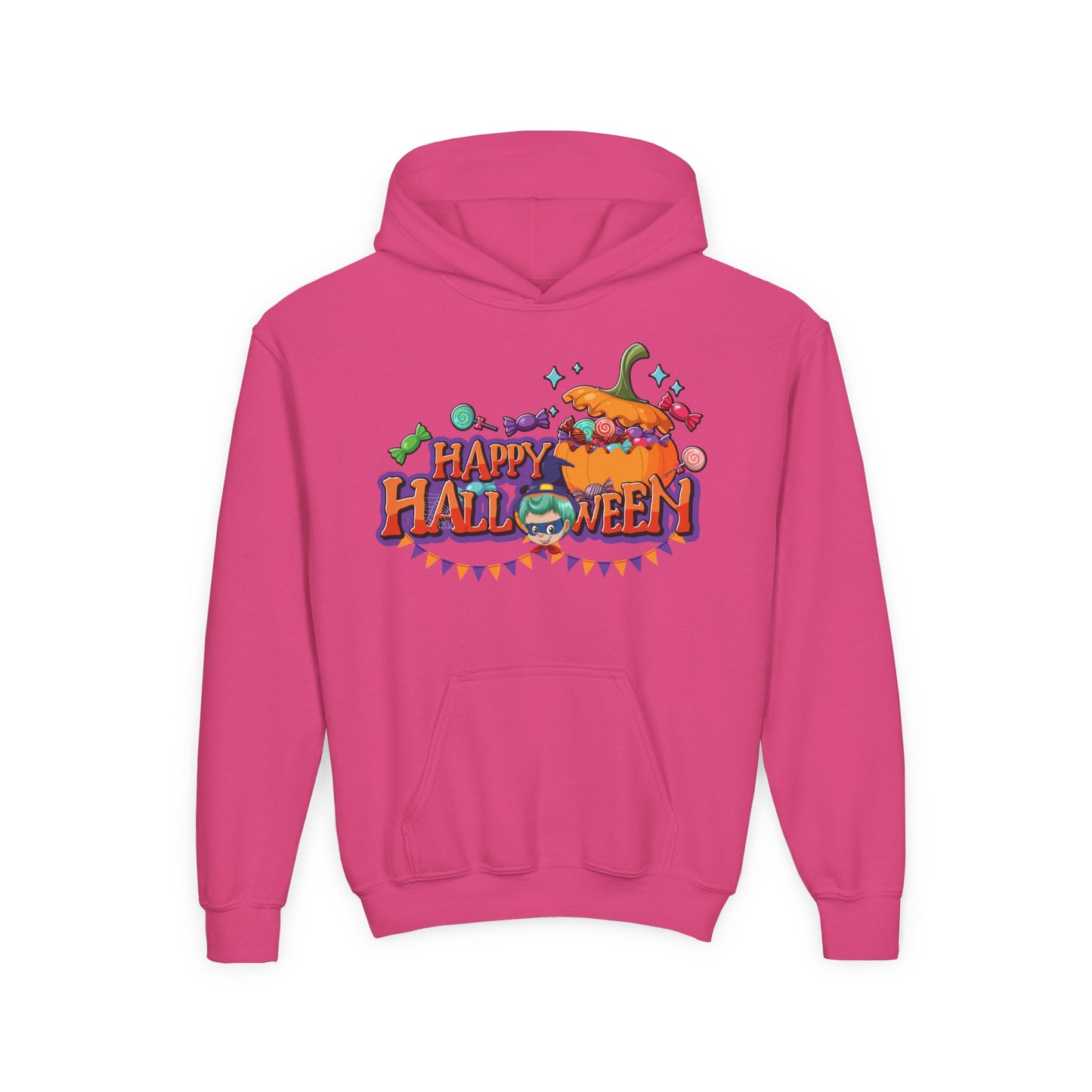 Youth Heavy Blend Hooded Sweatshirt - Happy halloween banner