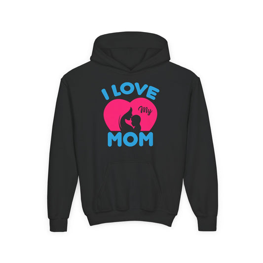 Youth Heavy Blend Hooded Sweatshirt - i love my mom logo Printify