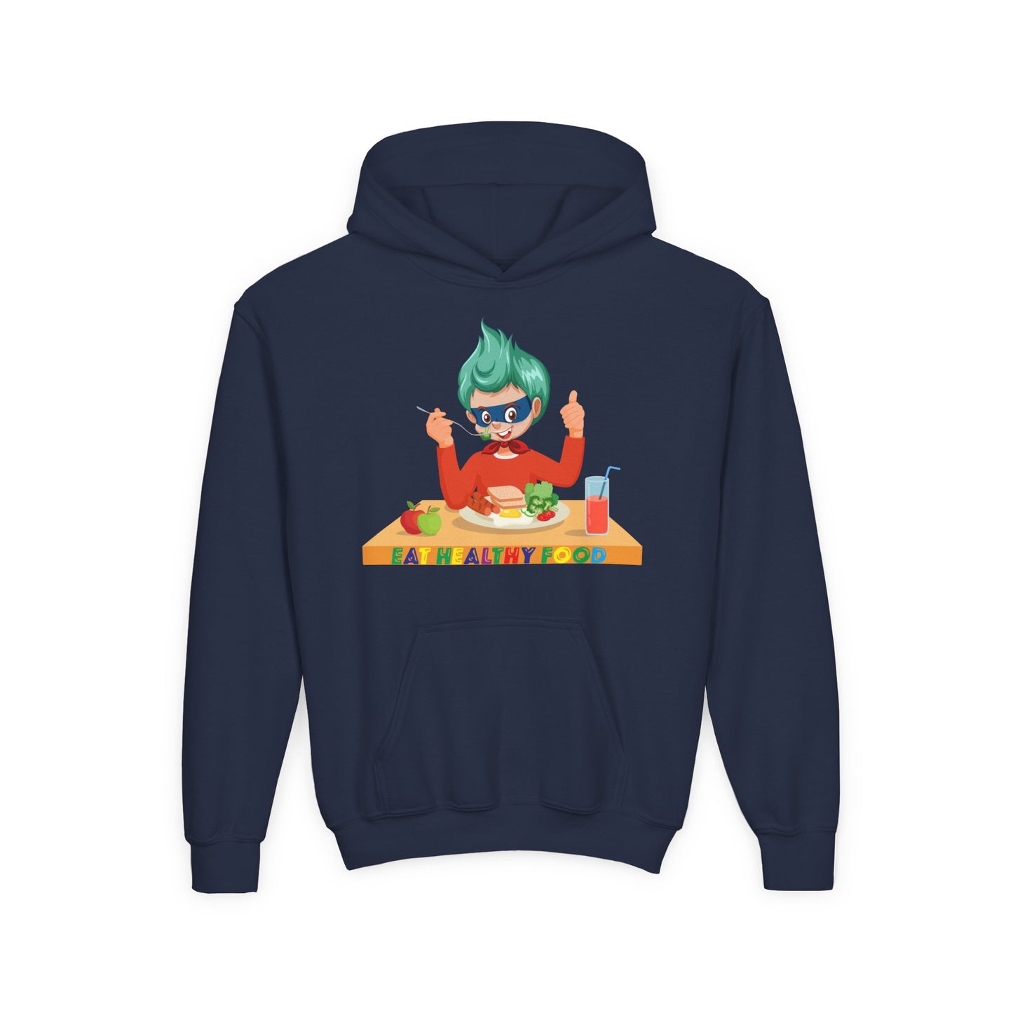 Youth Heavy Blend Hooded Sweatshirt - Super kiddo eating healthy breafast