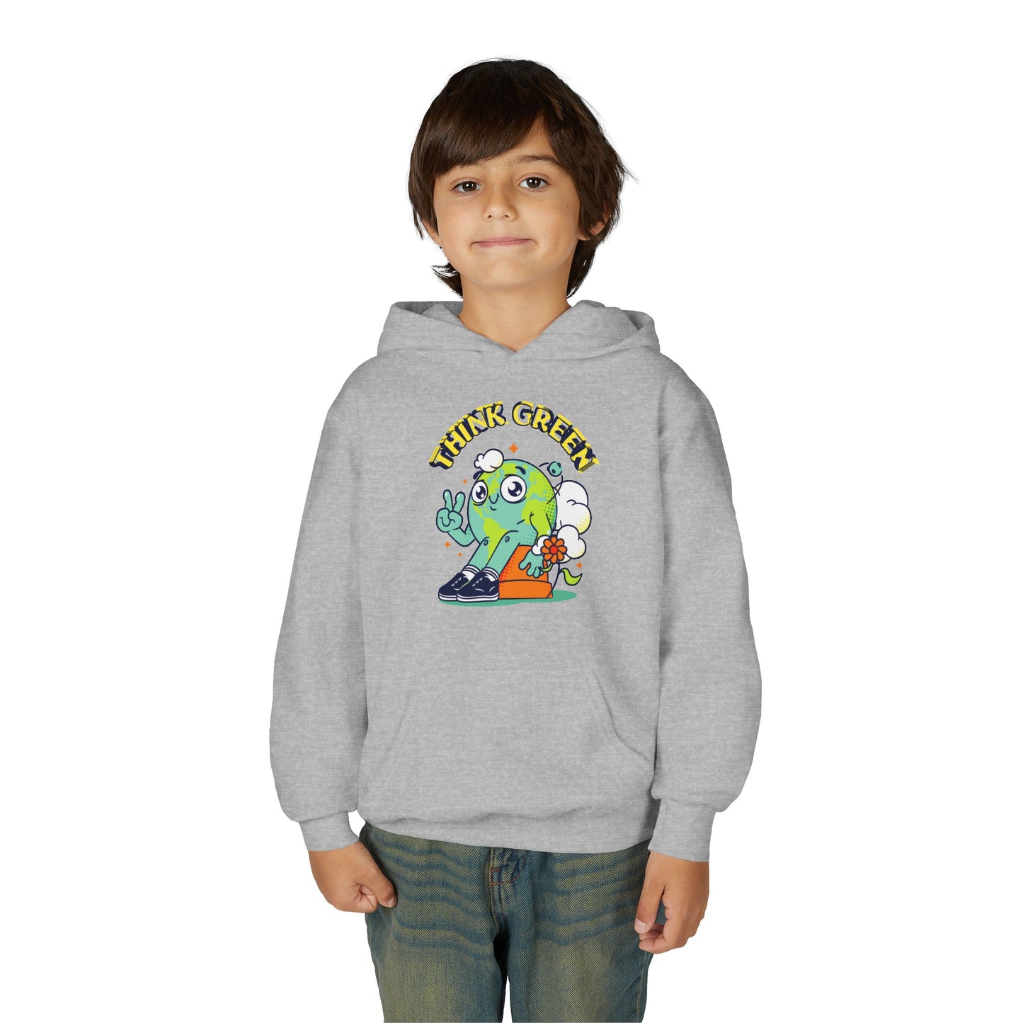 Youth Heavy Blend Hooded Sweatshirt - Think Green' Design