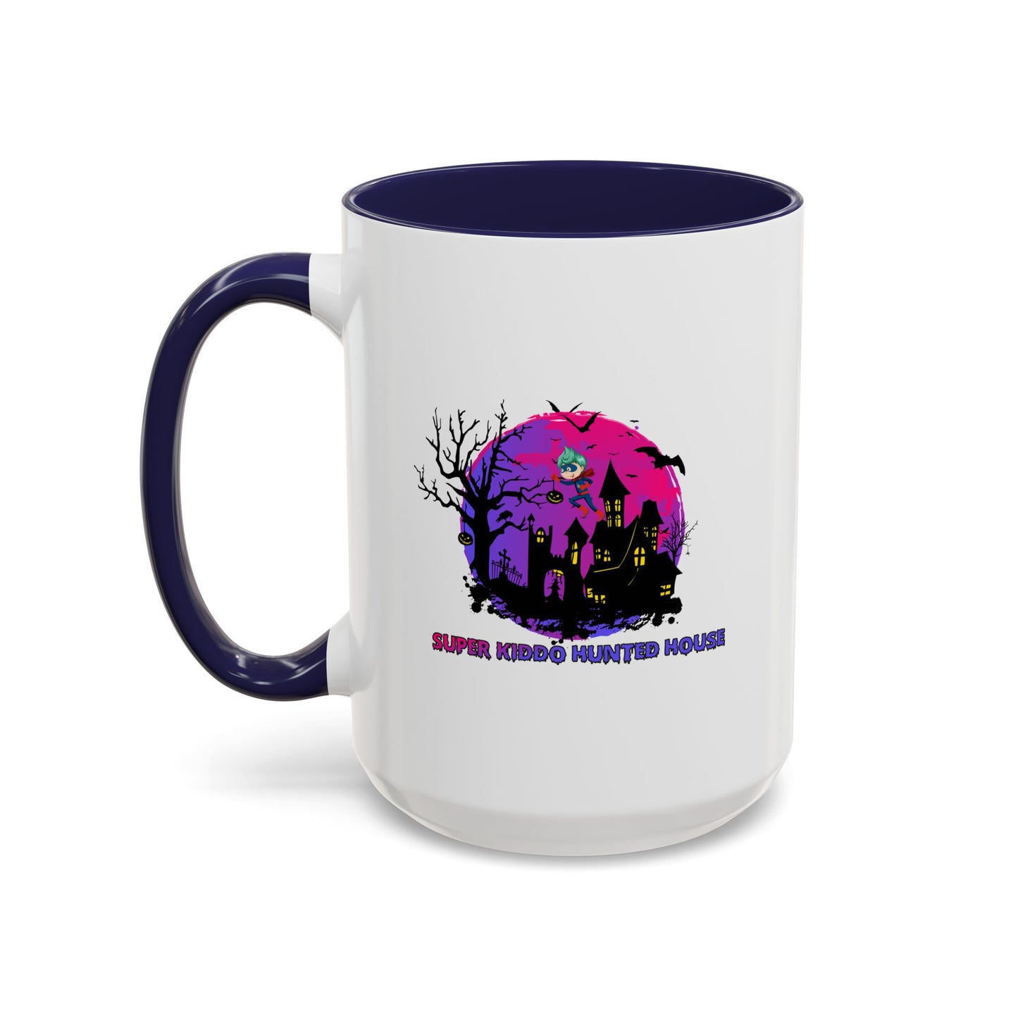 Accent Coffee Mug - Super kiddo flying on hunted house