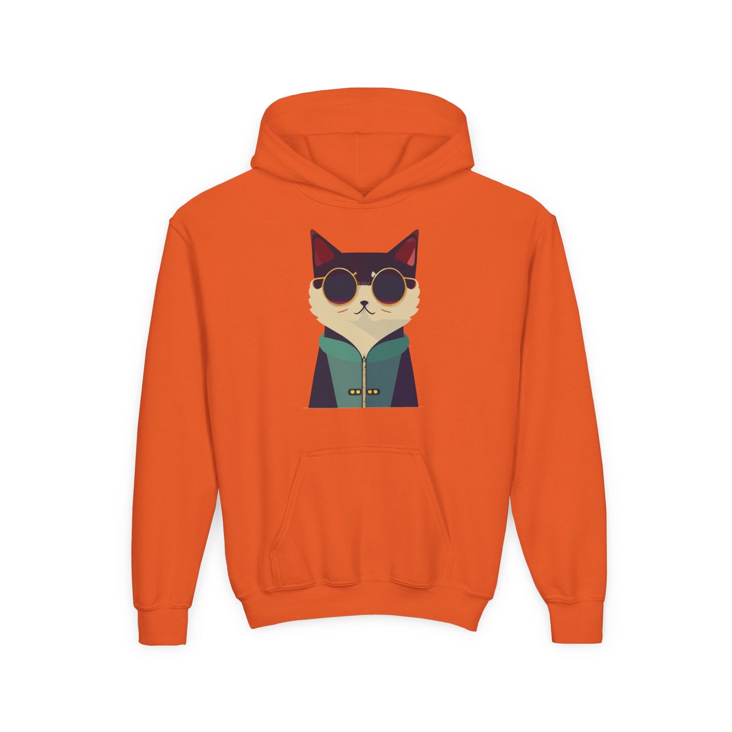 Youth Heavy Blend Hooded Sweatshirt - Cool Cat with Sunglasses
