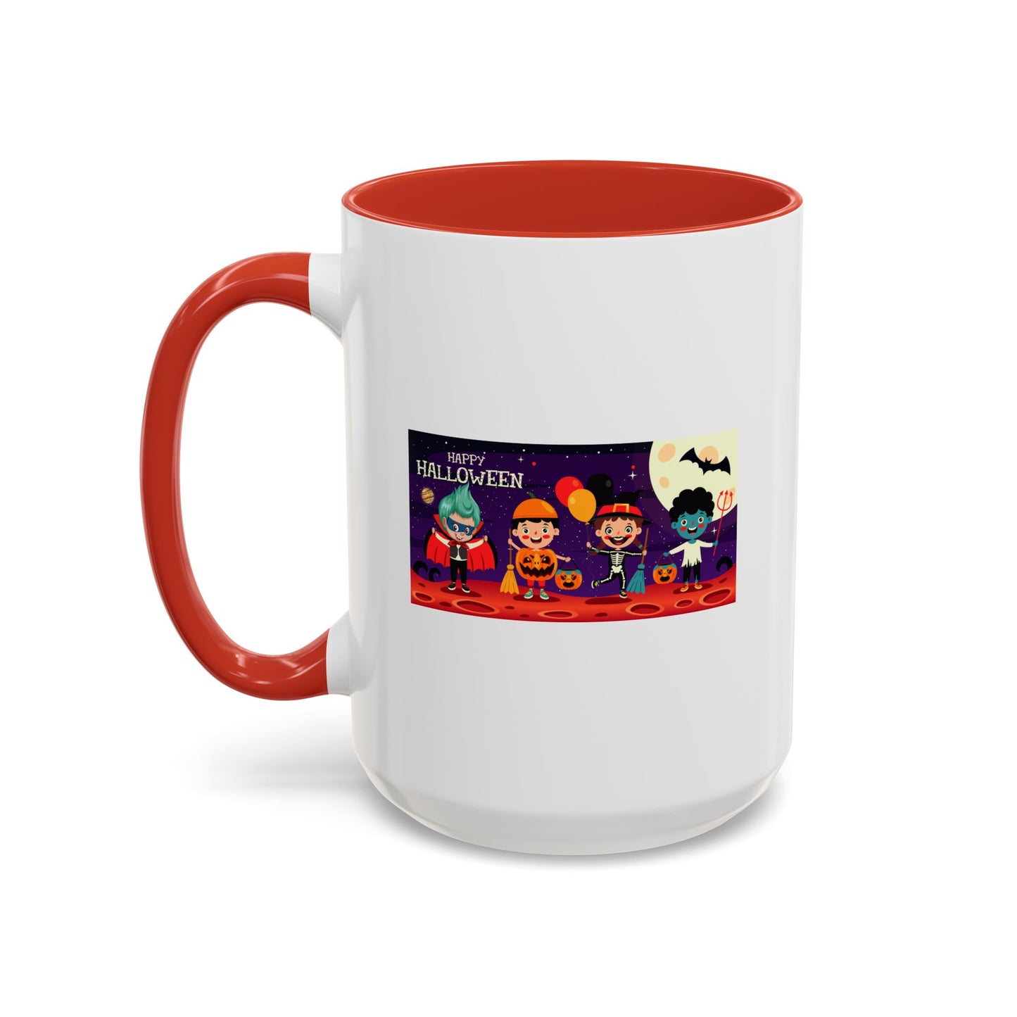 Accent Coffee Mug - Super kiddo with friends on holloween