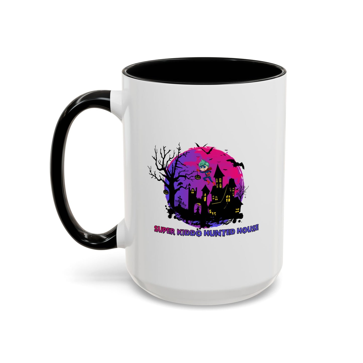 Accent Coffee Mug - Super kiddo flying on hunted house