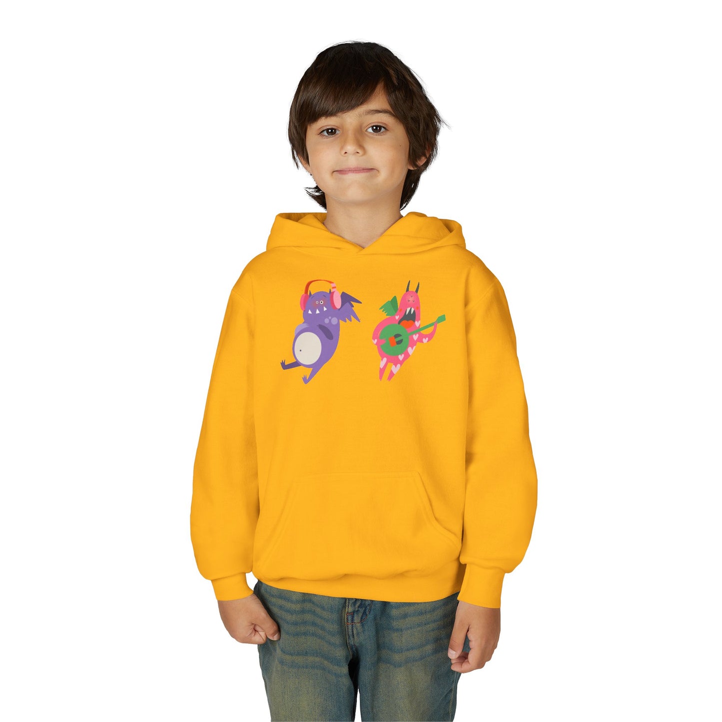 Youth Heavy Blend Hooded Sweatshirt - Monsters playing instruments