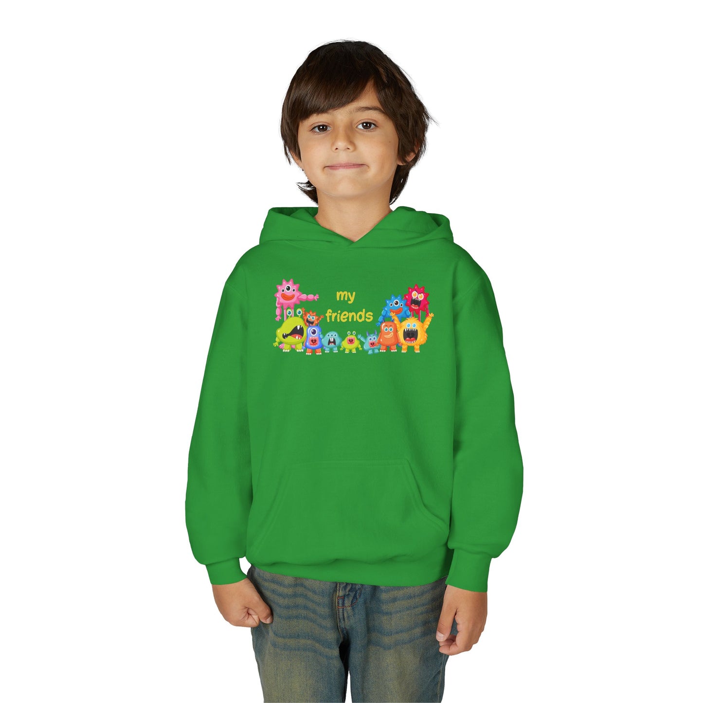 Youth Heavy Blend Hooded Sweatshirt - Colorful Monster Friends