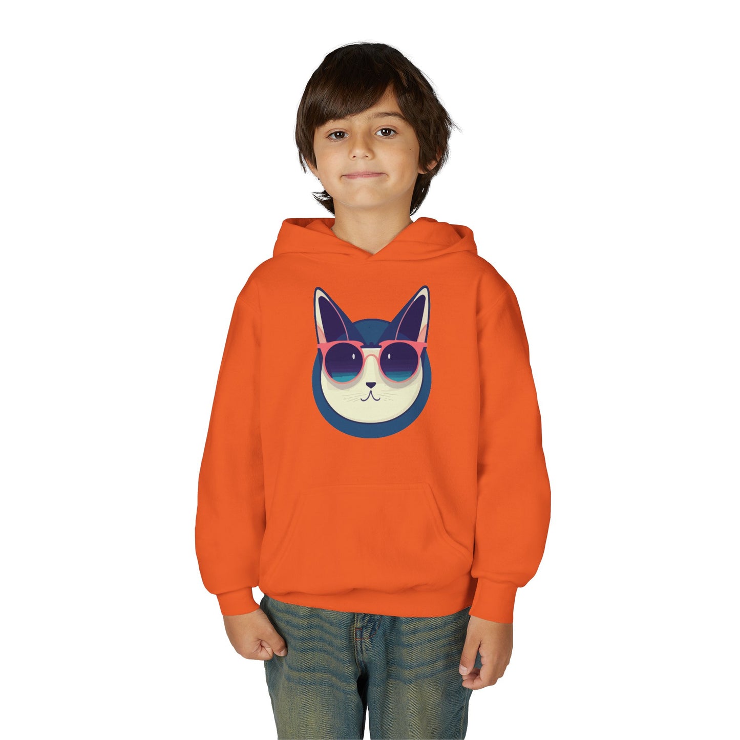 Youth Heavy Blend Hooded Sweatshirt - Cool Cat Sunglasses