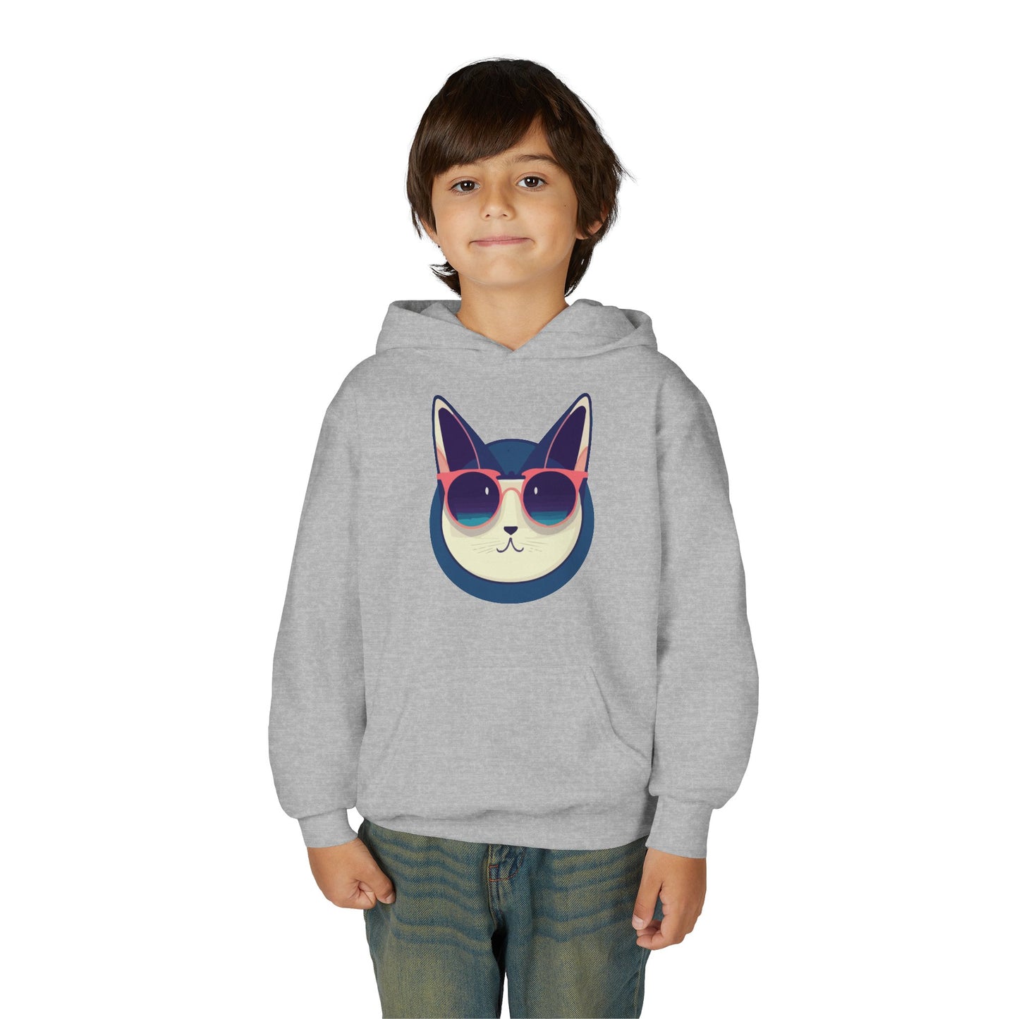 Youth Heavy Blend Hooded Sweatshirt - Cool Cat Sunglasses