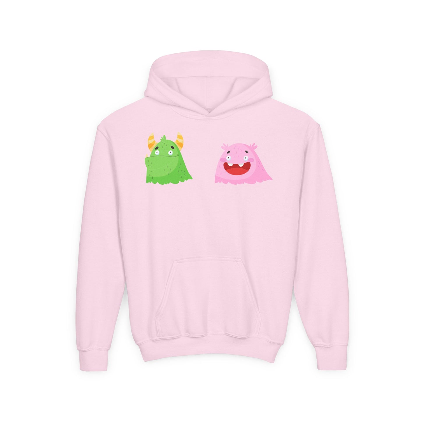 Youth Heavy Blend Hooded Sweatshirt - Green and pink monsters