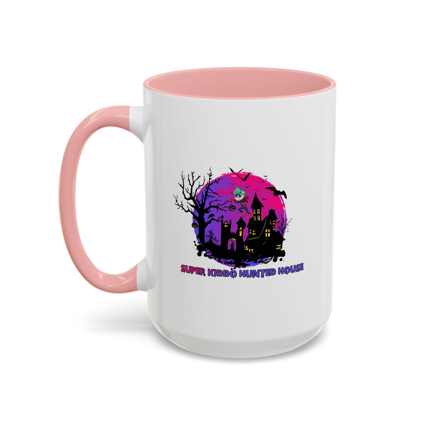 Accent Coffee Mug - Super kiddo flying on hunted house
