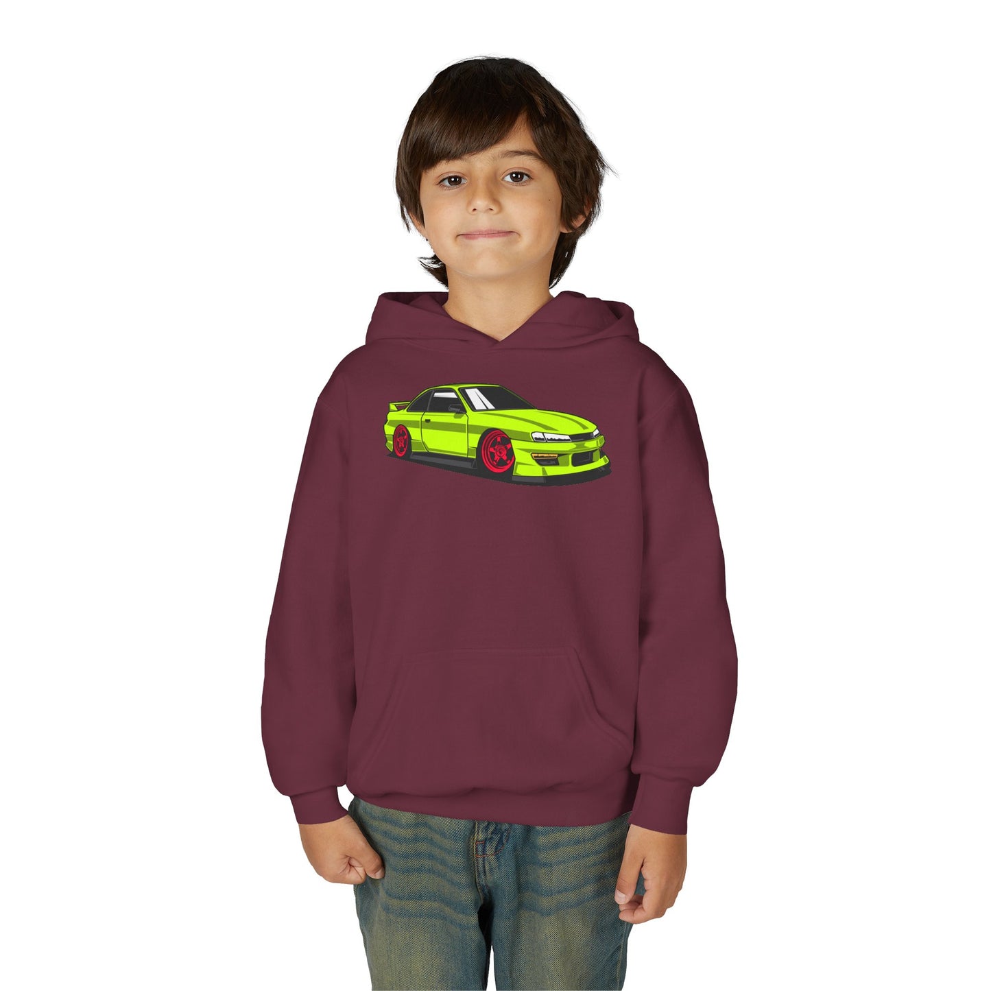 Youth Heavy Blend Hooded Sweatshirt - Yellow green race car