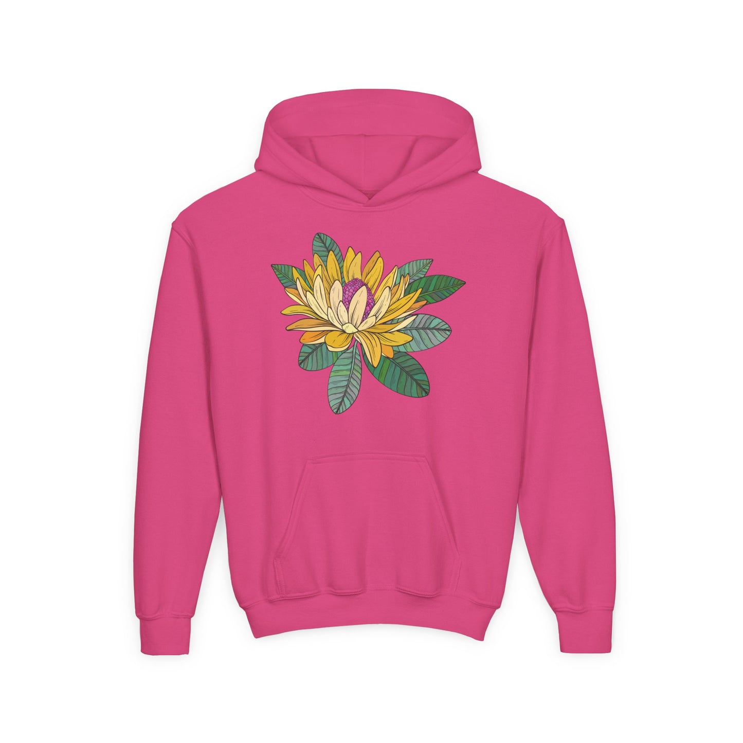 Youth Heavy Blend Hooded Sweatshirt -  Yellow flower