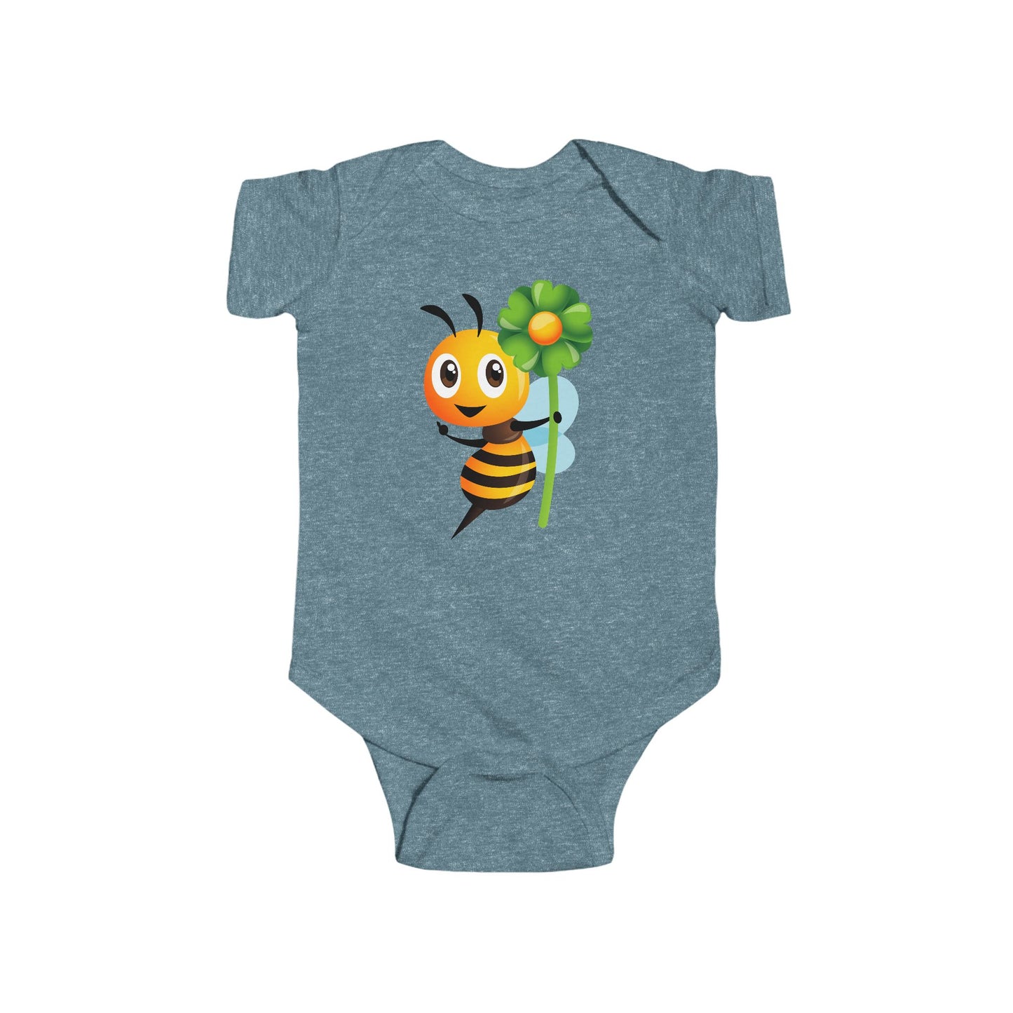Infant Fine Jersey Bodysuit - Bee holding green flower