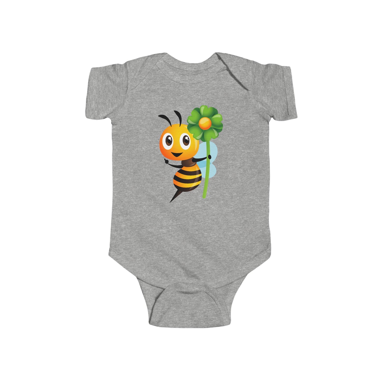 Infant Fine Jersey Bodysuit - Bee holding green flower