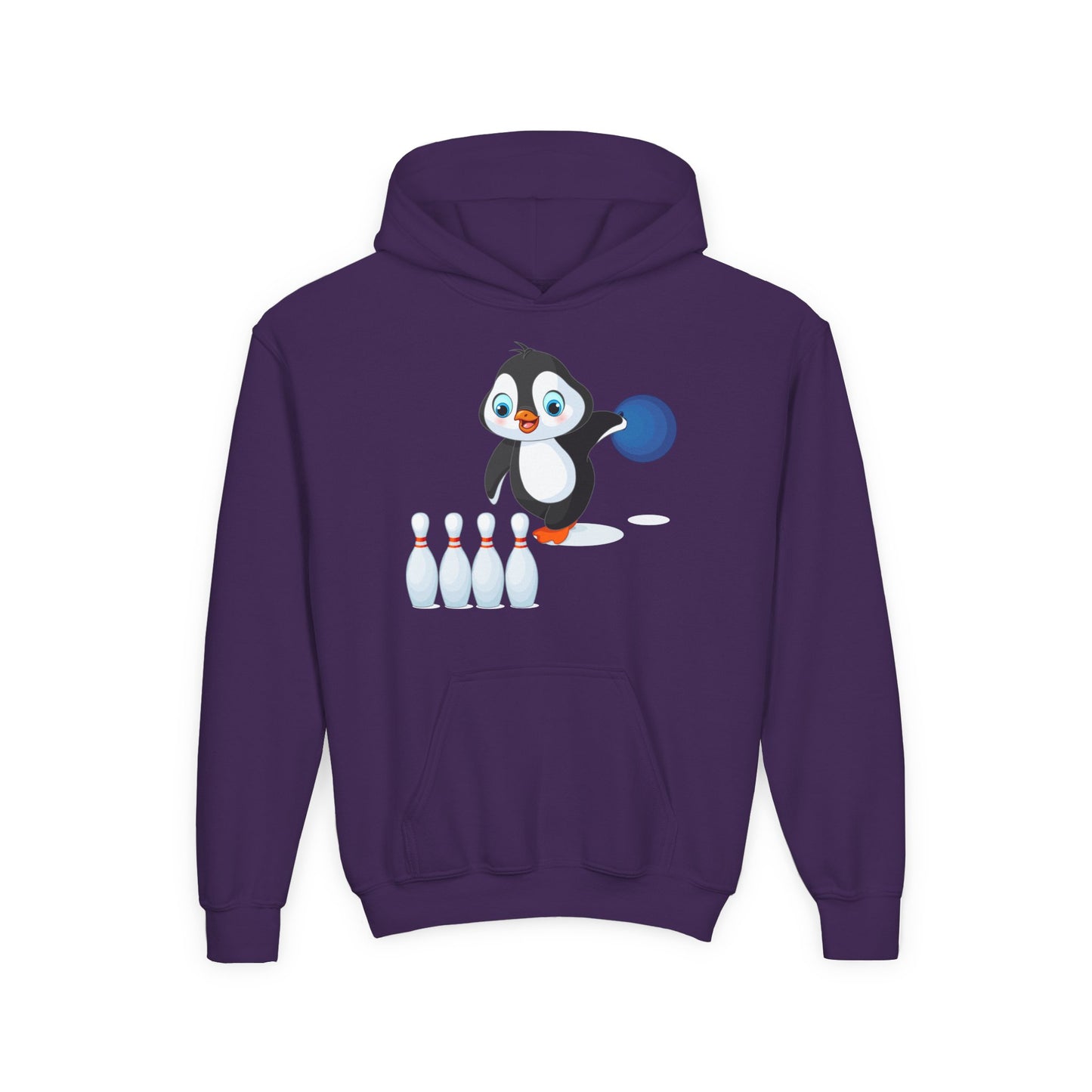 Youth Heavy Blend Hooded Sweatshirt - Adorable Penguin Bowling