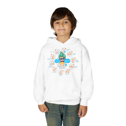 Youth Heavy Blend Hooded Sweatshirt - Super kiddo hand washing steps