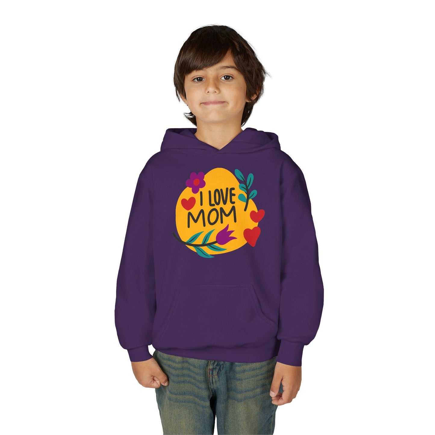 Youth Heavy Blend Hooded Sweatshirt - I love mom