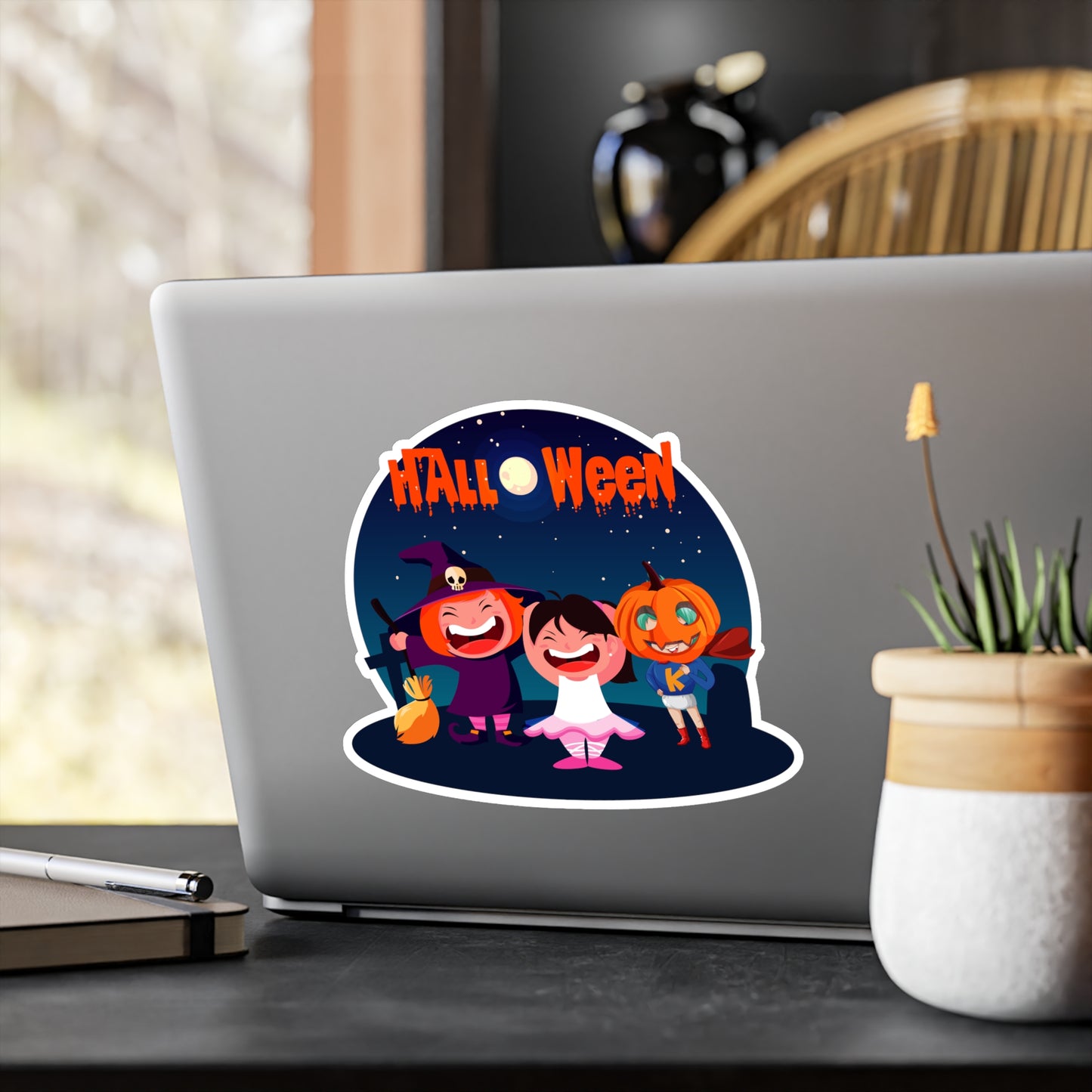 Halloween Kiss-Cut Vinyl Decals – Super kiddo wearing pumpkin