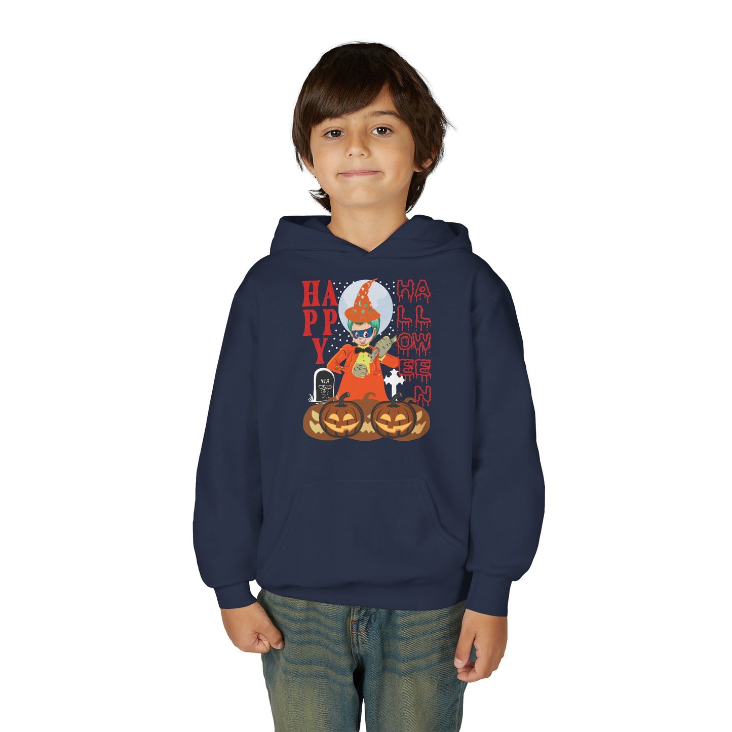 Youth Heavy Blend Hooded Sweatshirt - Holloween design by super kiddo