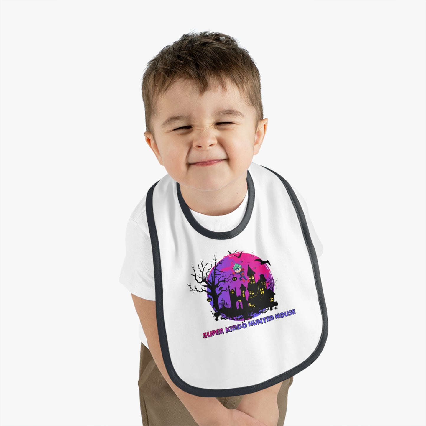 Baby Bib - Super kiddo flying on hunted house