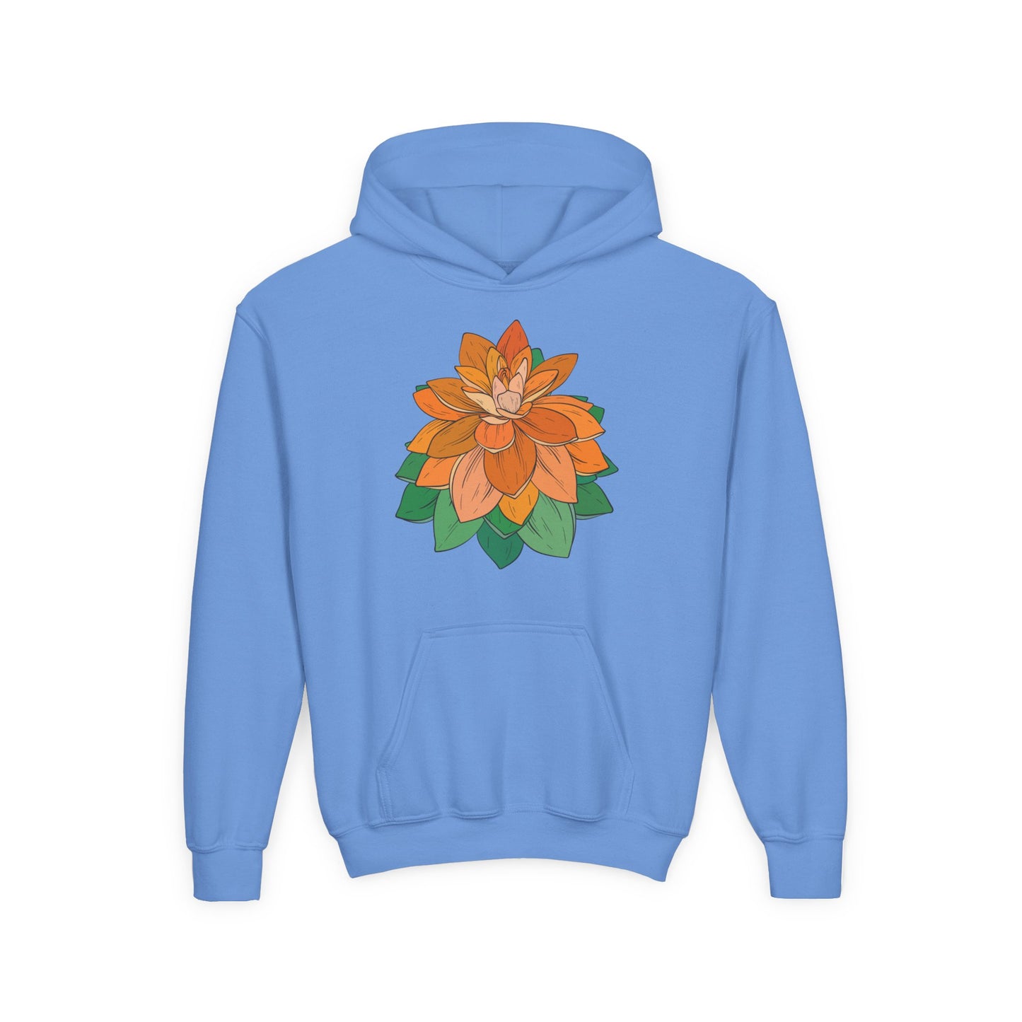 Youth Heavy Blend Hooded Sweatshirt - Orange flower