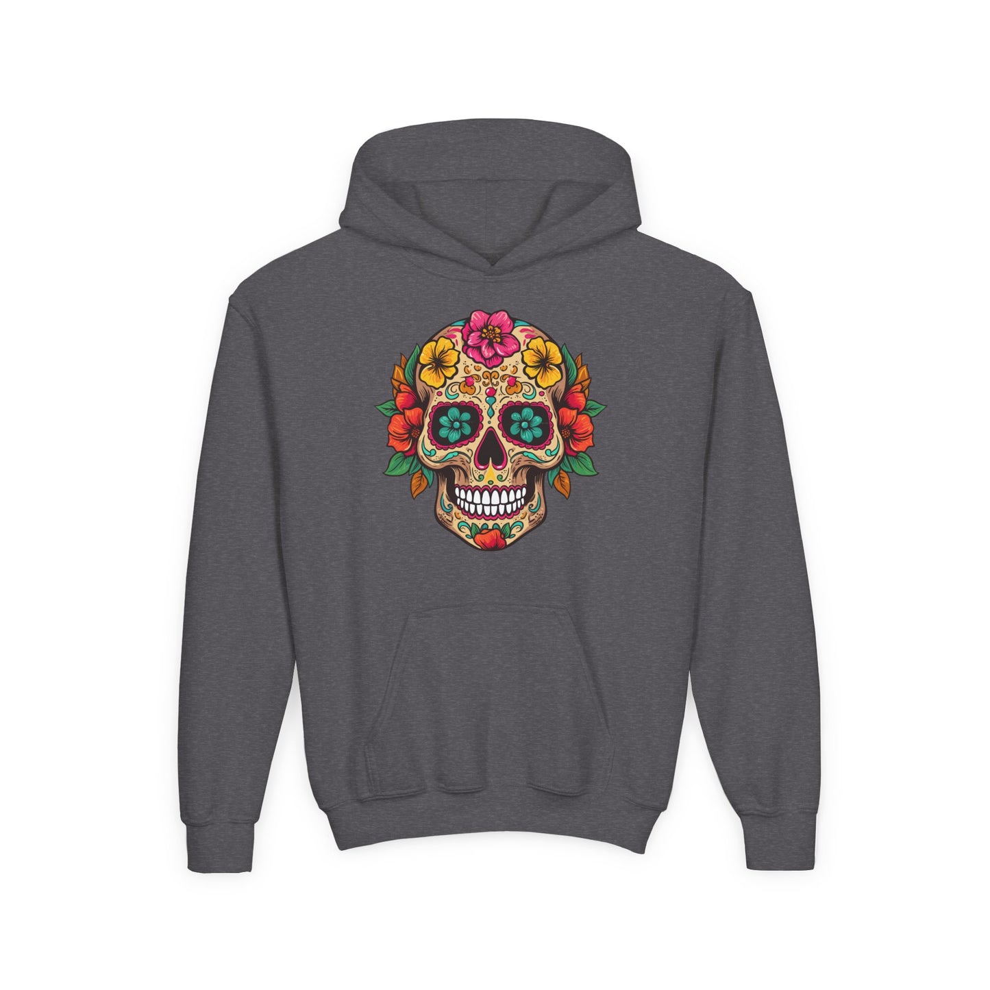 Youth Heavy Blend Hooded Sweatshirt - Colorful Skull Floral
