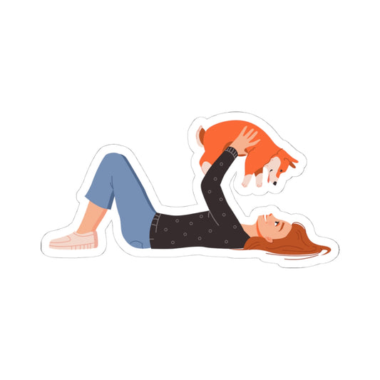 Kiss-Cut Stickers - Girl with her Dog Holding High Printify