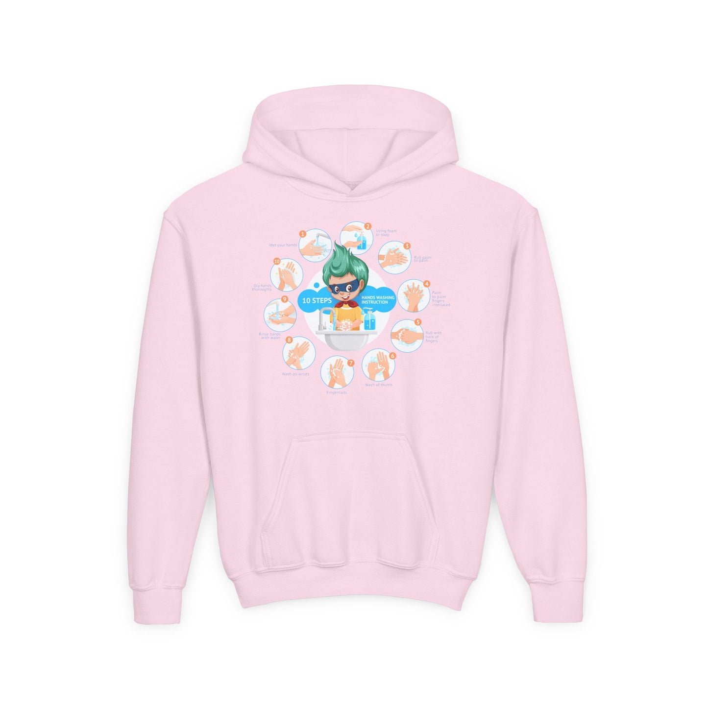 Youth Heavy Blend Hooded Sweatshirt - Super kiddo hand washing steps